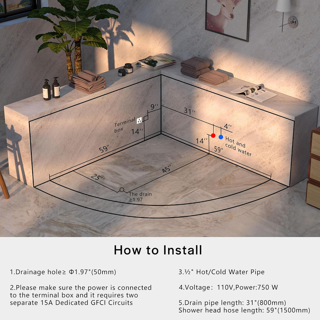 Empava 59" Corner Whirlpool Tub, Jetted Bathtub for 2 Person