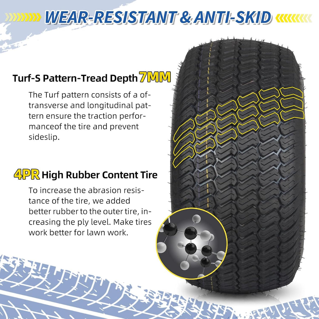 GICOOL 20x10.00-8 Lawn Mower Tire and Wheel, 3/4" Borehole, and 3/16" Keyway, 3.5" Offset Hub, 4 Ply Tubeless Tire, Replacement 20x10-8nhs Riding Lawn Mower and Tractor Rear Tire and Wheel Assemblies