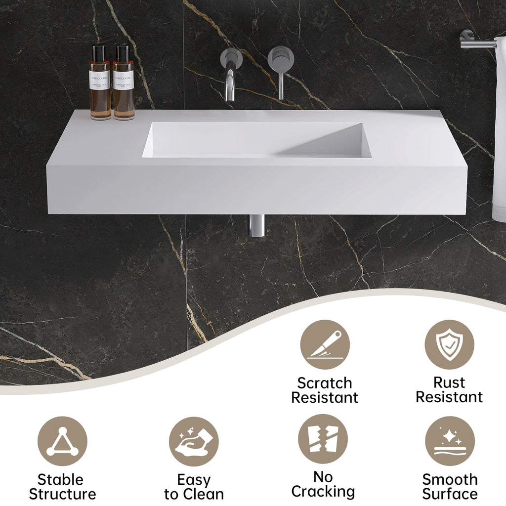 47" Wall Mount Sink, Artificial Stone Bathroom Sink, Single Hole