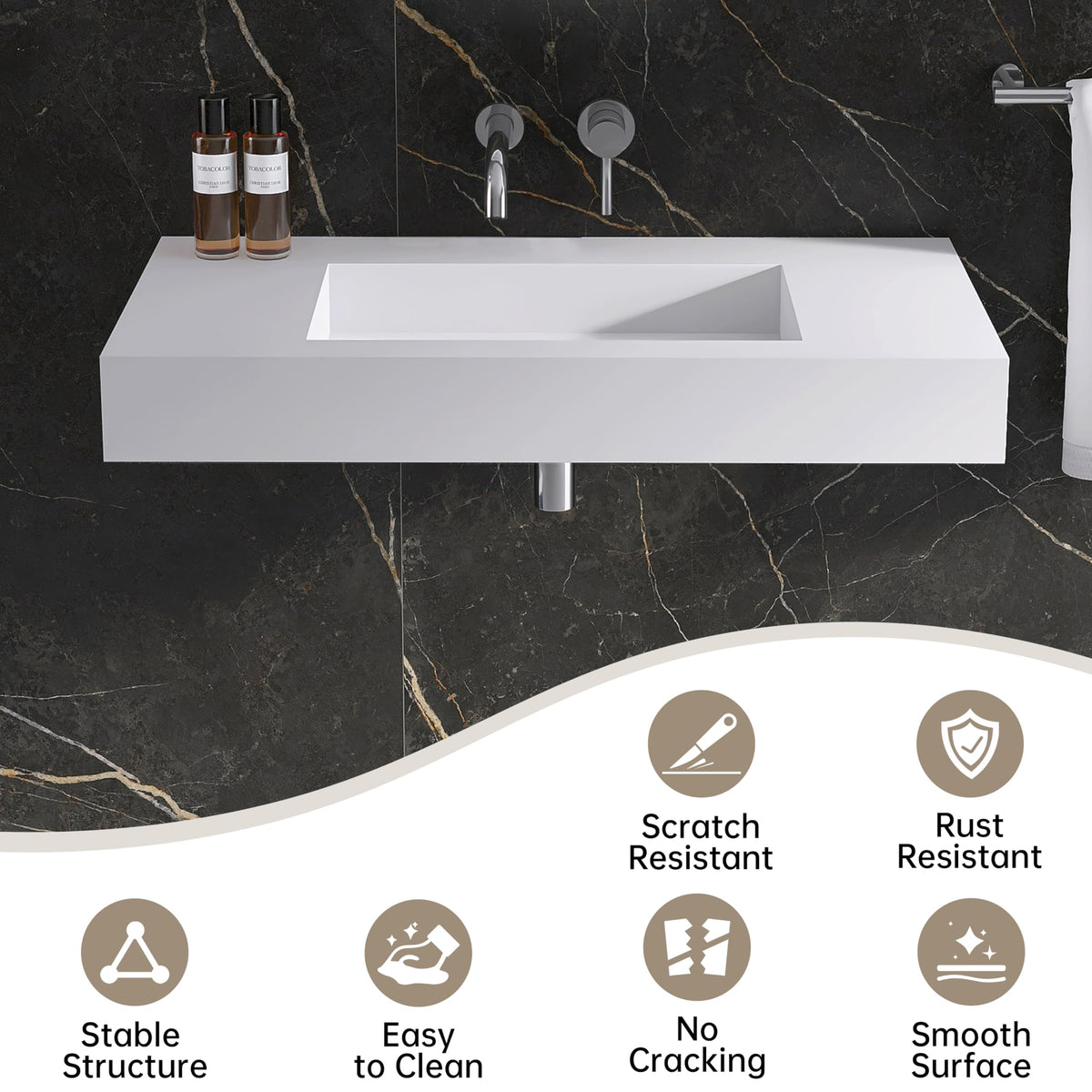 47" Wall Mount Sink, Artificial Stone Bathroom Sink, Single Hole