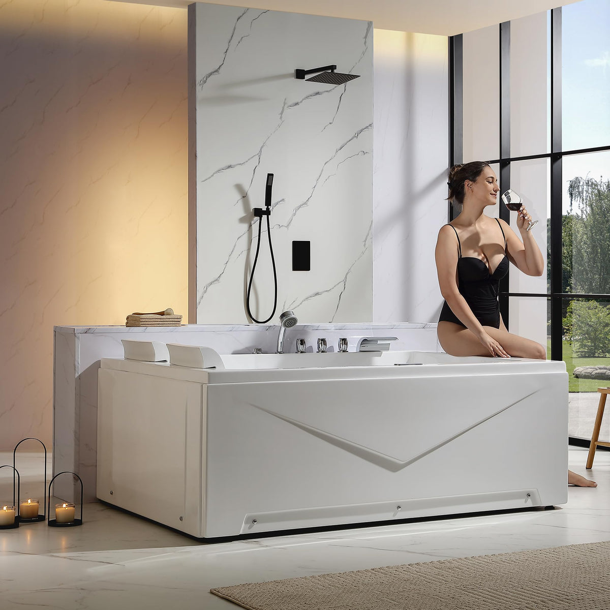 Empava Acrylic Whirlpool Bathtub, 71" Jetted Tub with Healing Chromotherapy