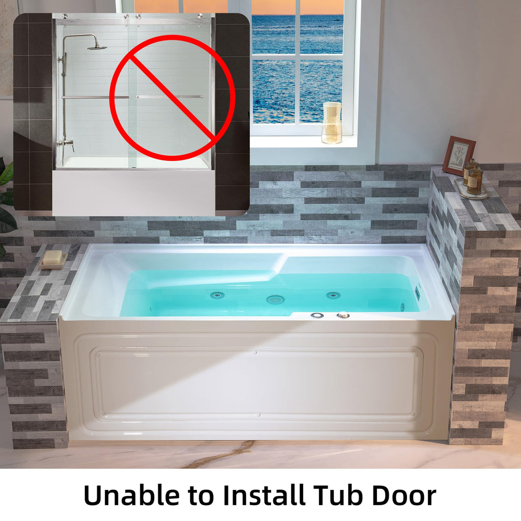 WOODBRIDGE 60" Alcove Acrylic Rectangular Whirlpool Heated Jetted Tub in White with Left Drain, Chrome pop-up Drain Included BS6030L
