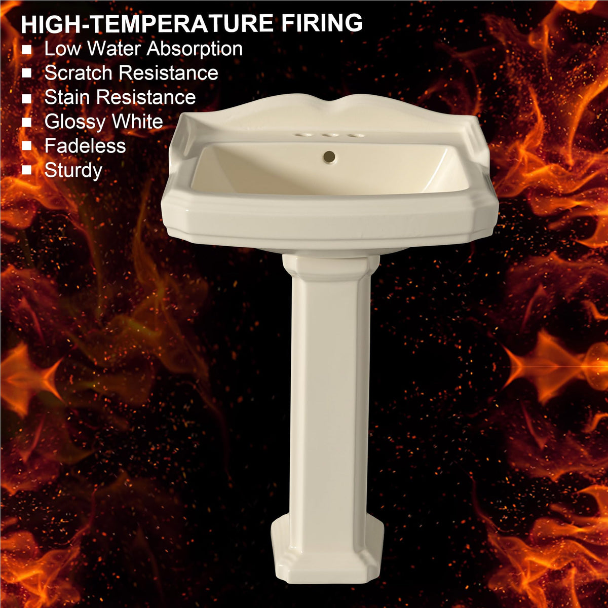 23"x19" Porcelain Retro Bathroom Pedestal Sink White 3 Hole