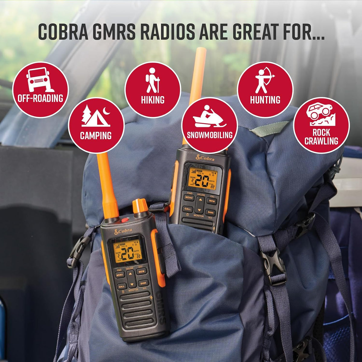 Cobra Trailblazer 450 GMRS Radio (2-Pack), IP54 Weather Resistant, NOAA
