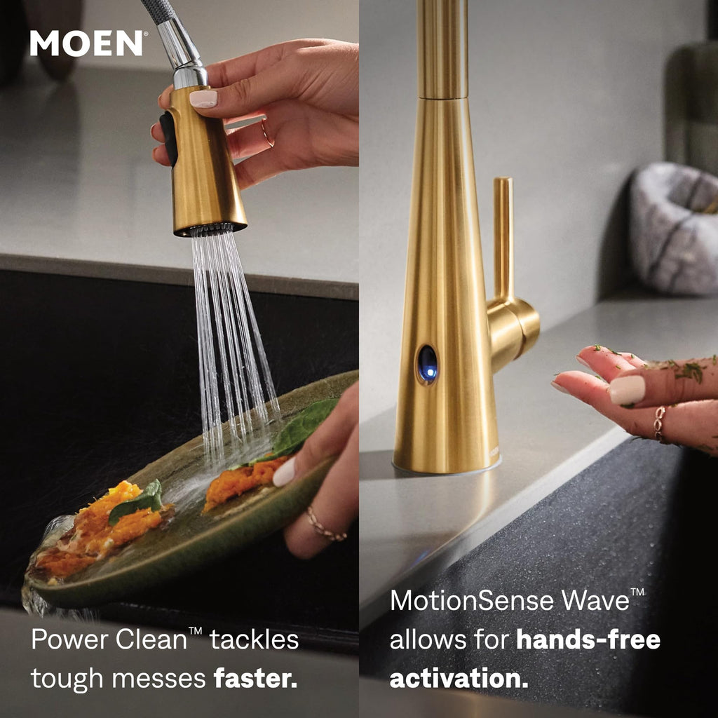 Moen Align Spot Resist Stainless Pulldown Kitchen Faucet, Single Hole, Modern Spring Style with Pre-Rinse and Power Boost Pull Down Sprayer, Easy Installation, 5923SRS