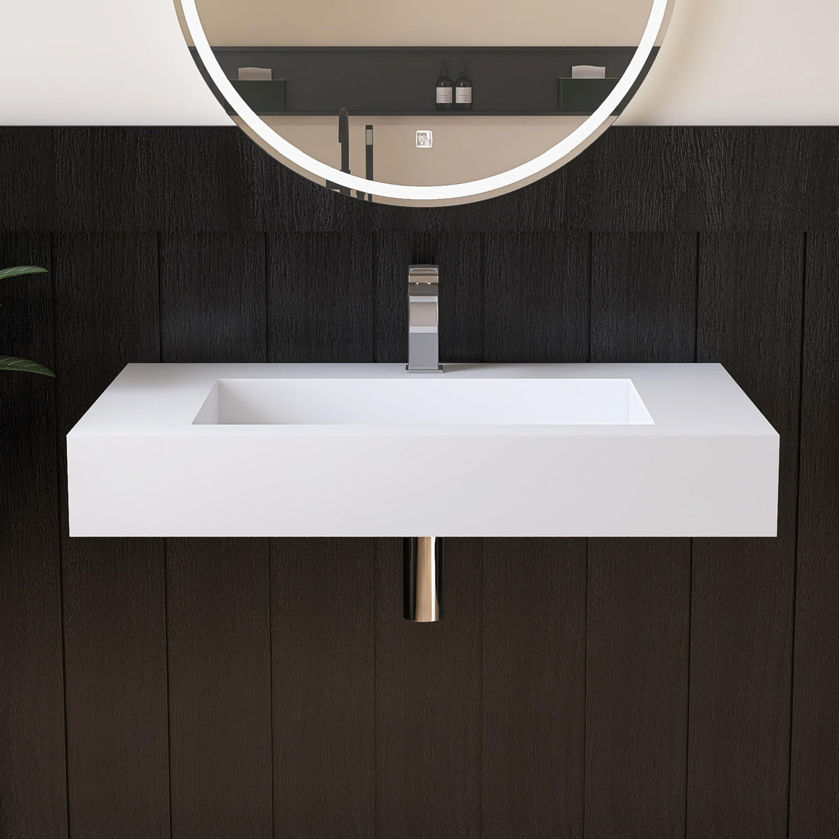47" Wall Mount Sink, Artificial Stone Bathroom Sink, Single Hole