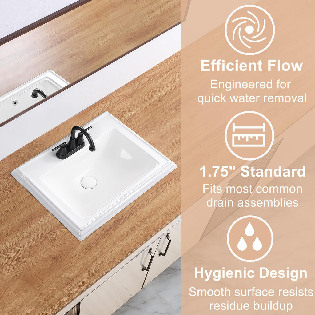 23" Drop-in Bathroom Sink with 8" Widespread 3 Hole Ceramic Basin