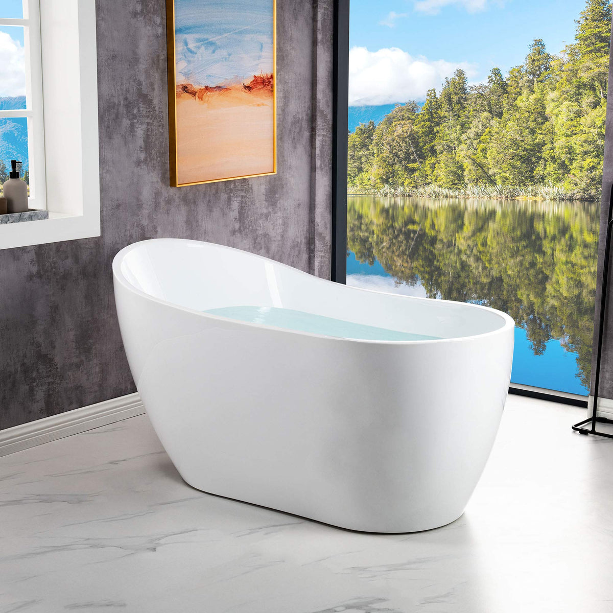 WOODBRIDGE 54"Freestanding White Acylic Soaking Bathtub with Brushed Nickel Drain and Overflow,BTA1507 -B/N-Drain &O