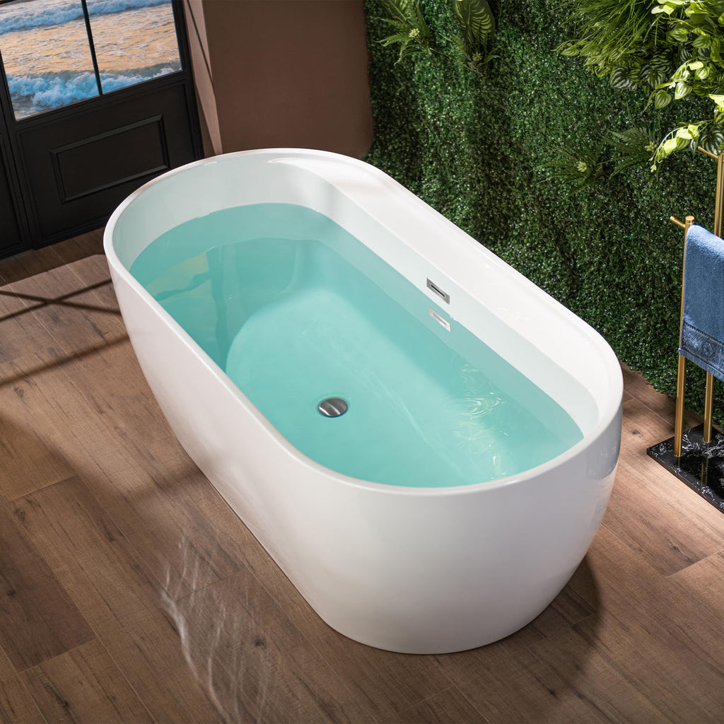 WOODBRIDGE 72" Acrylic Freestanding Bathtub Contemporary Soaking White Tub with Brushed Nickel Overflow and Drain,B0059BN