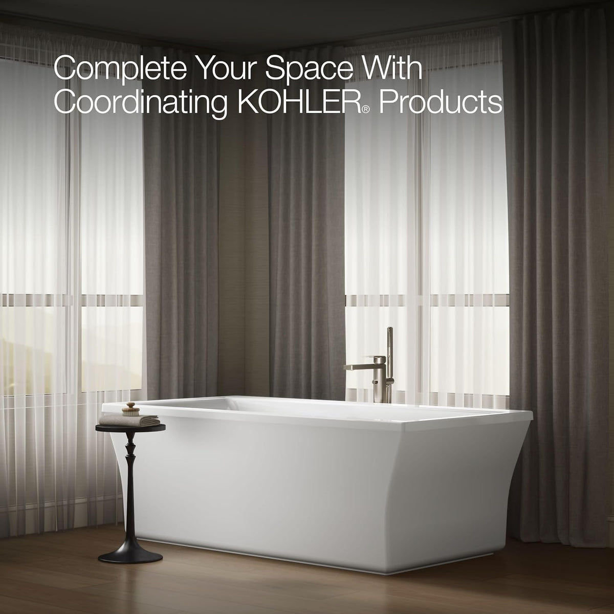 Kohler 6367-0 StargazeÂ® 72" x 36" freestanding bath with fluted shroud, White