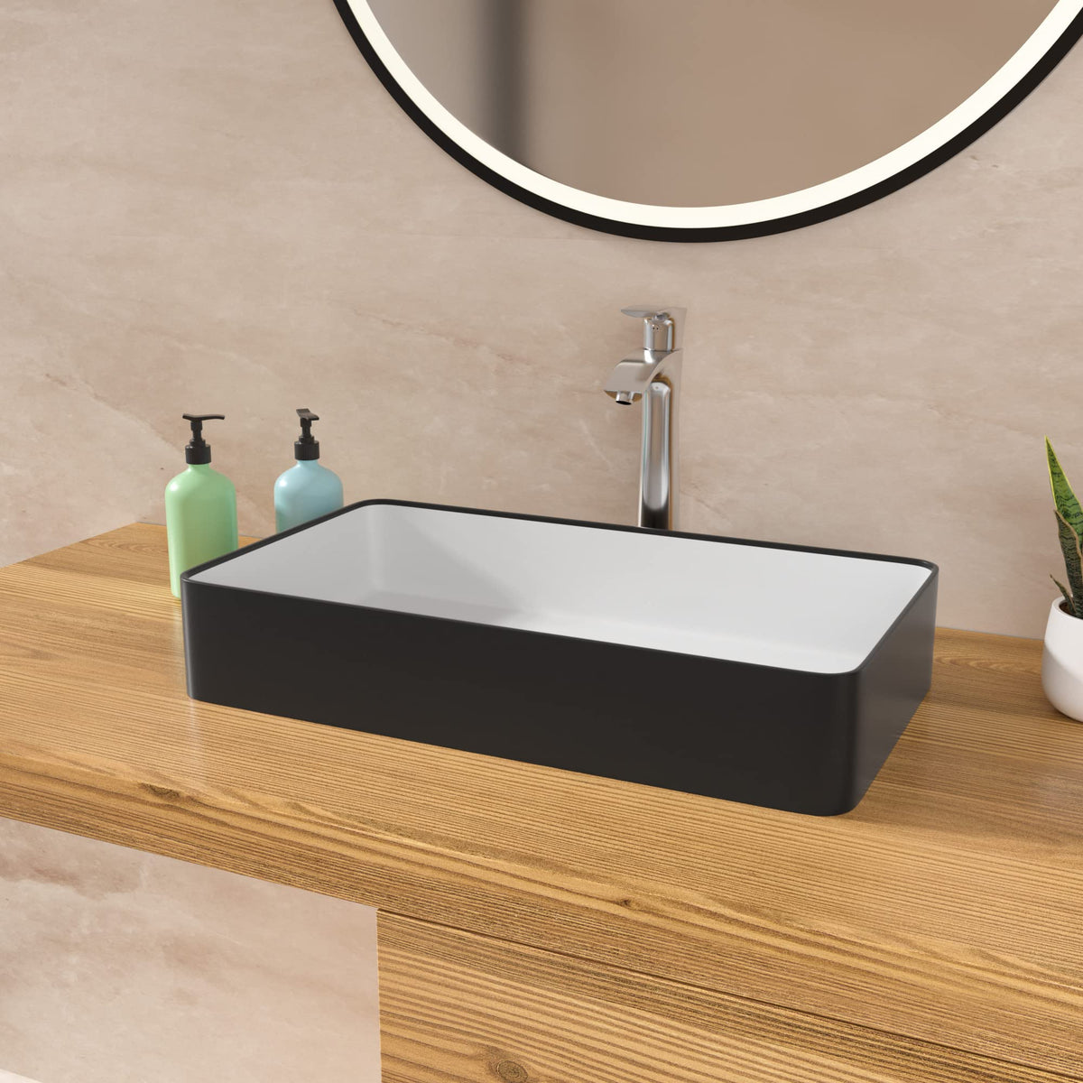 Bathroom Vessel Sink 19"x15" Rectangle Sink Above Counter White Porcelain Ceramic Modern Vanity Sink Art Basin with Faucet Hole