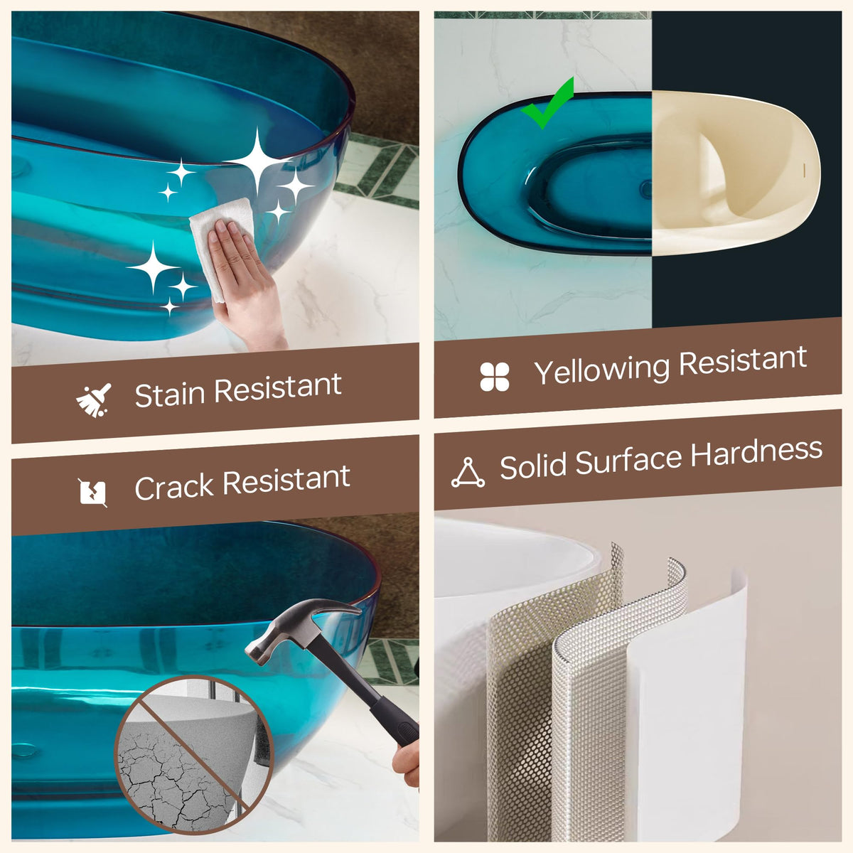 WOODBRIDGE 59" Stone Resin Freestanding Soaking Tub, Modern Oval Solid Surface Bathtub with Integrated Slotted Overflow & Drain, Matte White, B0055