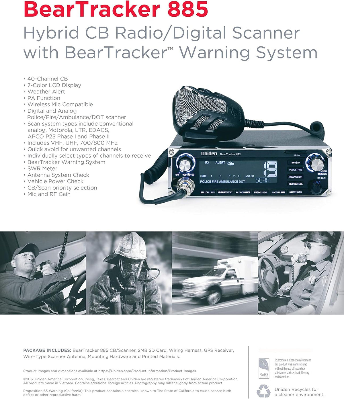 Uniden BEARTRACKER 885 Hybrid Full-Featured CB Radio + Digital TrunkTracking Police/Fire/Ambulance & (BC15) Bearcat 15-Watt External Communications Speaker. Durable Rugged Design