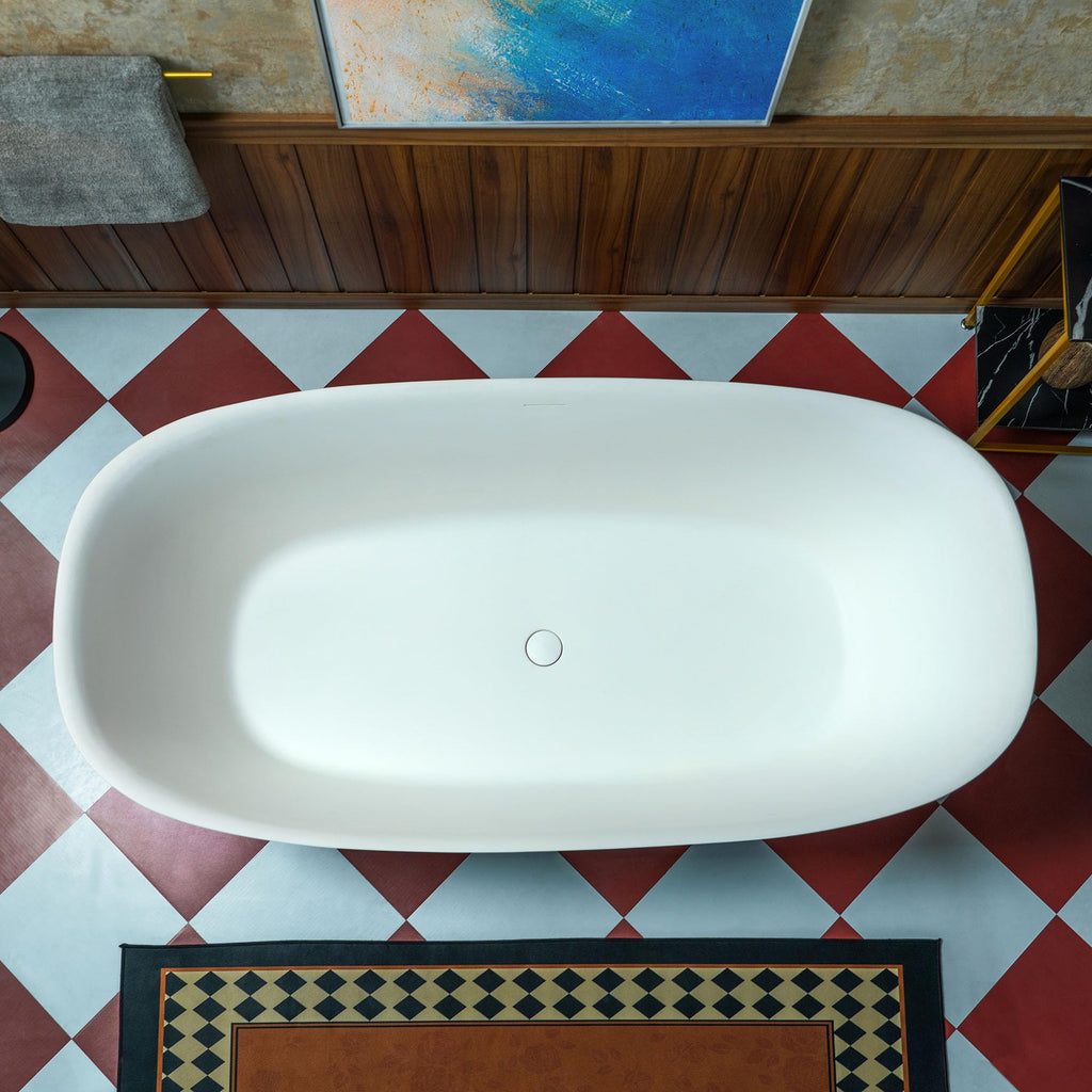 WOODBRIDGE 55 in. x 31.5 in. Stone Resin Luxury Contemporary Solid Surface Freestanding Bathtub in Matte White