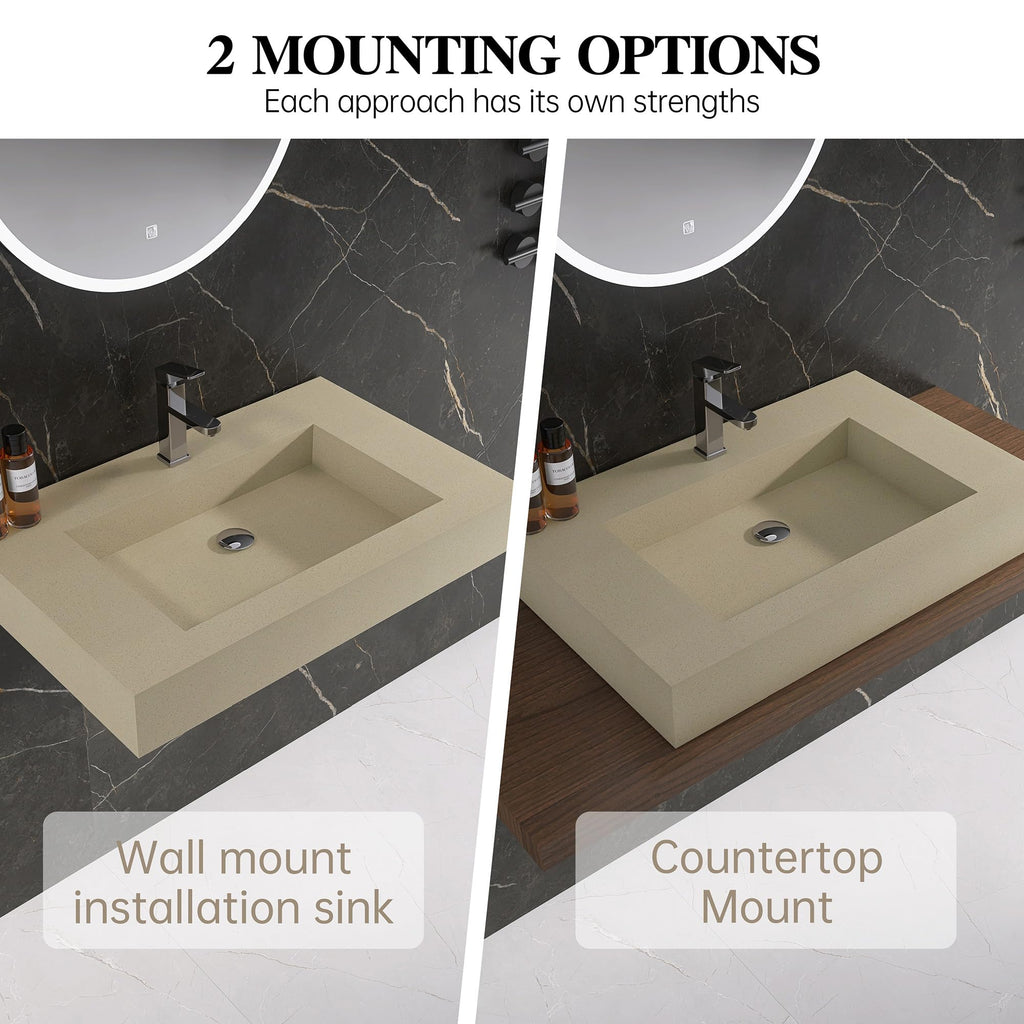47" Wall Mount Sink, Artificial Stone Bathroom Sink, Single Hole