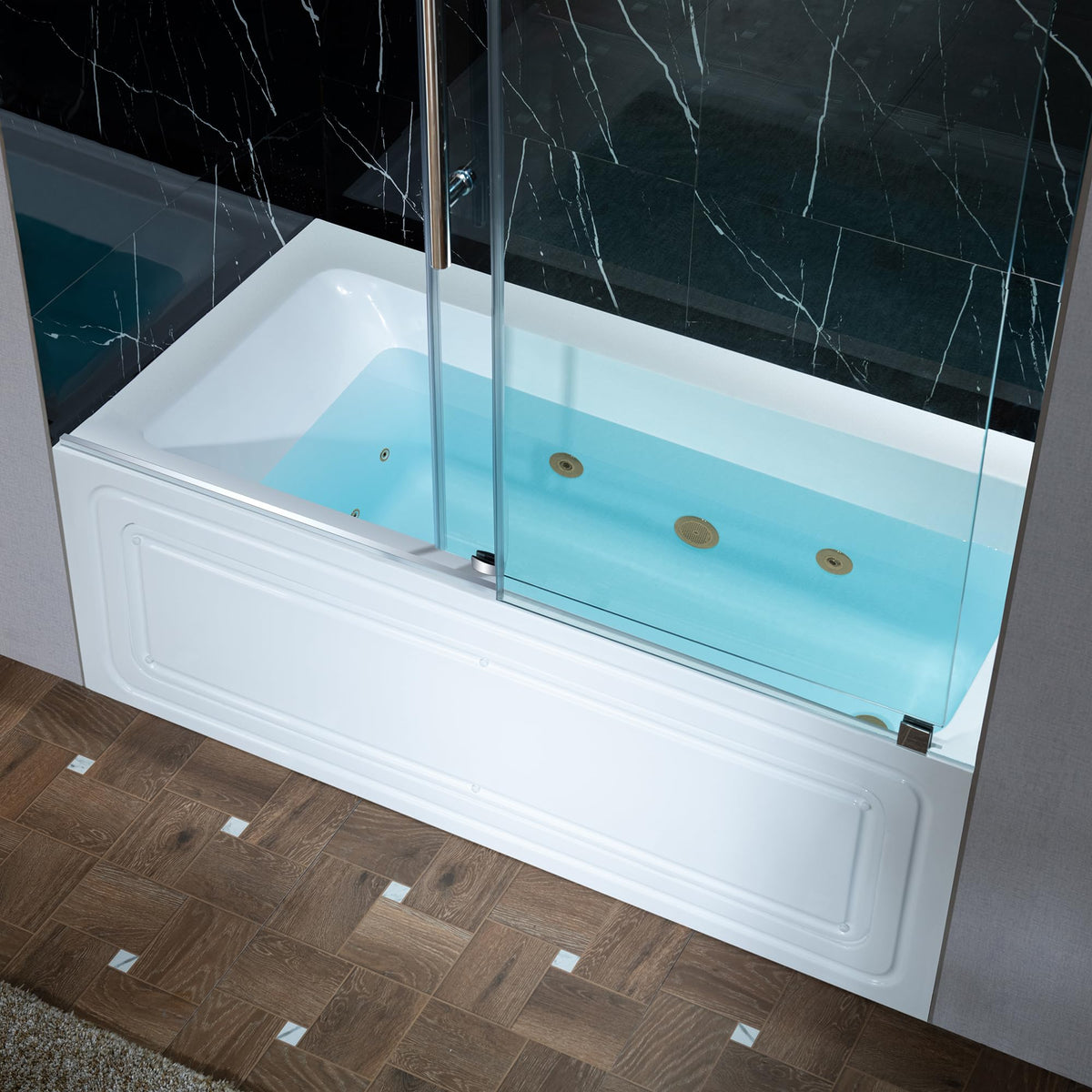WOODBRIDGE 60" x 32" Alcove Acrylic Rectangular Whirlpool Heated Jetted Tub in White with Left Drain, Matte Black Finish, BS429-L-MB02