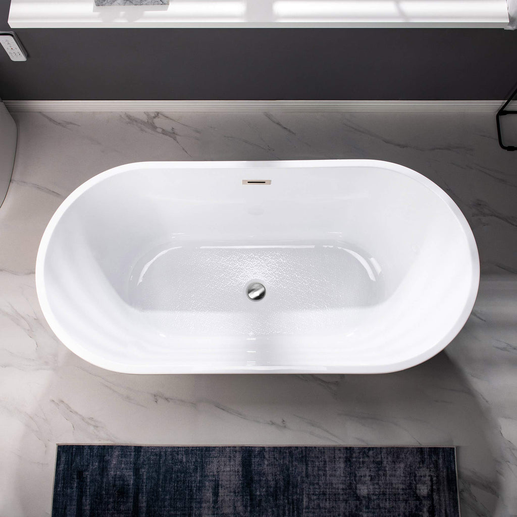 WOODBRIDGE 54" Acrylic Freestanding Bathtub Contemporary Soaking White Tub with Brushed Gold Overflow and Drainï¼BTA1702-BG