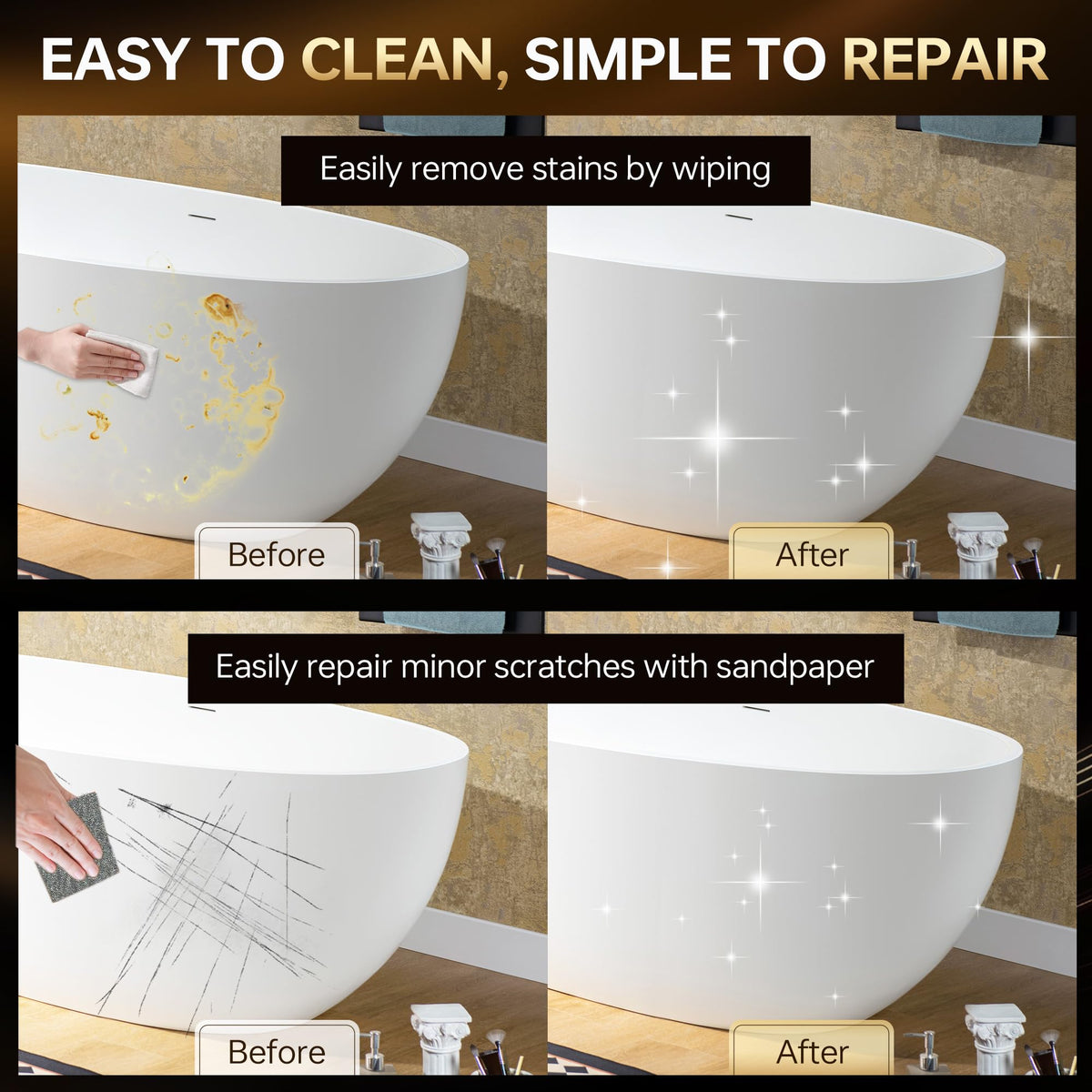 WOODBRIDGE 61" Stone Resin Freestanding Soaking Tub, Modern Oval Solid Surface Bathtub with Integrated Slotted Overflow & Drain, Matte White