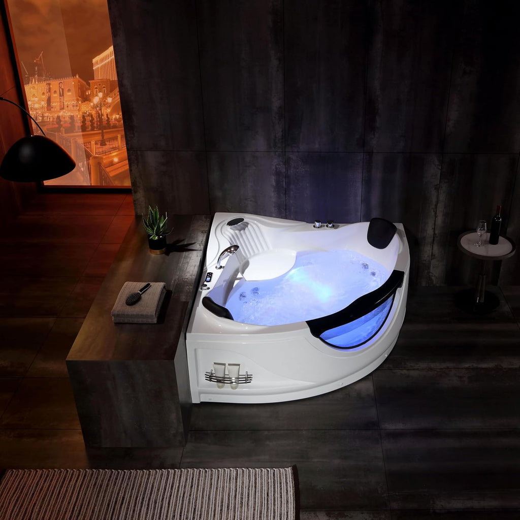 Empava 59" Corner Jetted Bathtub - 2 Person Whirlpool Tub with Heater