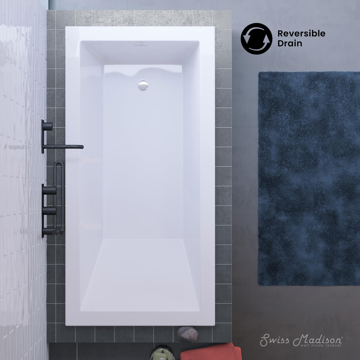 Swiss Madison Voltaire 66" x 36" Reversible Drain Drop-In Bathtub