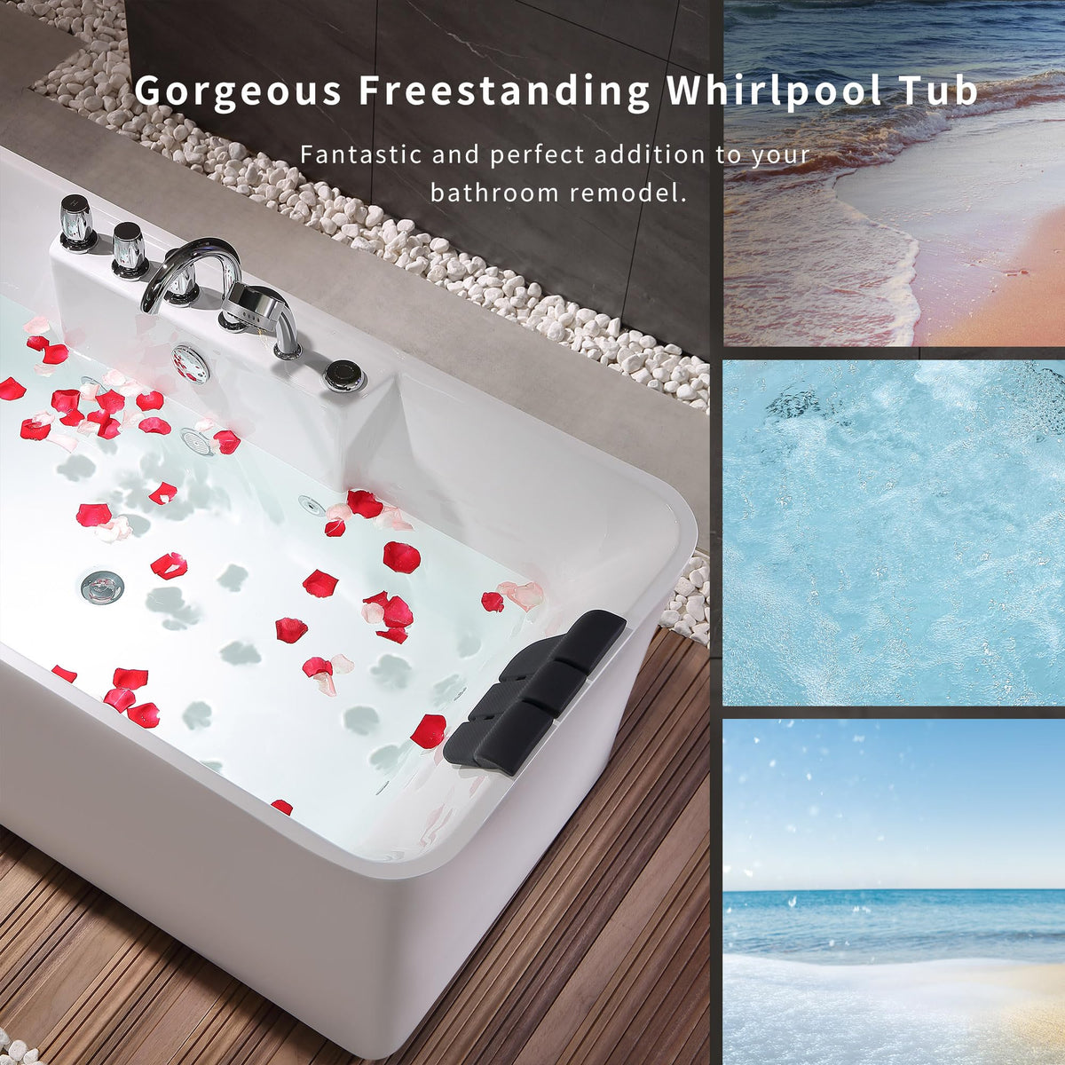 Empava 59" Corner Jetted Bathtub - 2 Person Whirlpool Tub with Heater