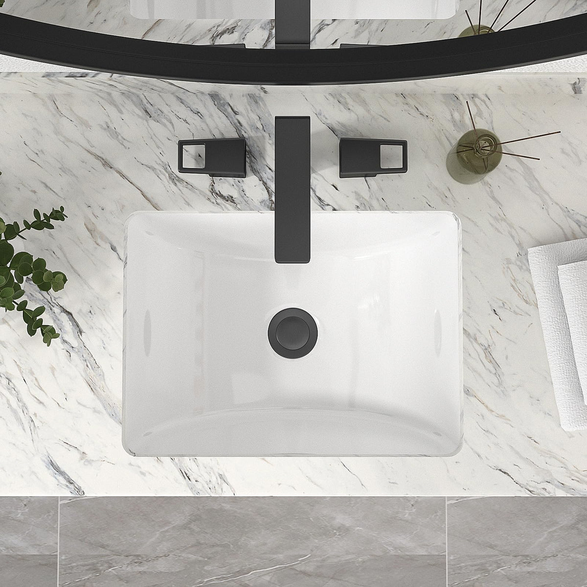 Mocoloo Bathroom Sink Undermount 22"x16" White Rectangle Porcelain Sink with Vertical Sides and Overflow Drain Under Counter Mount Ceramic Lavatory Vanity Sinks for Bathroom Interior Size 19 x 13