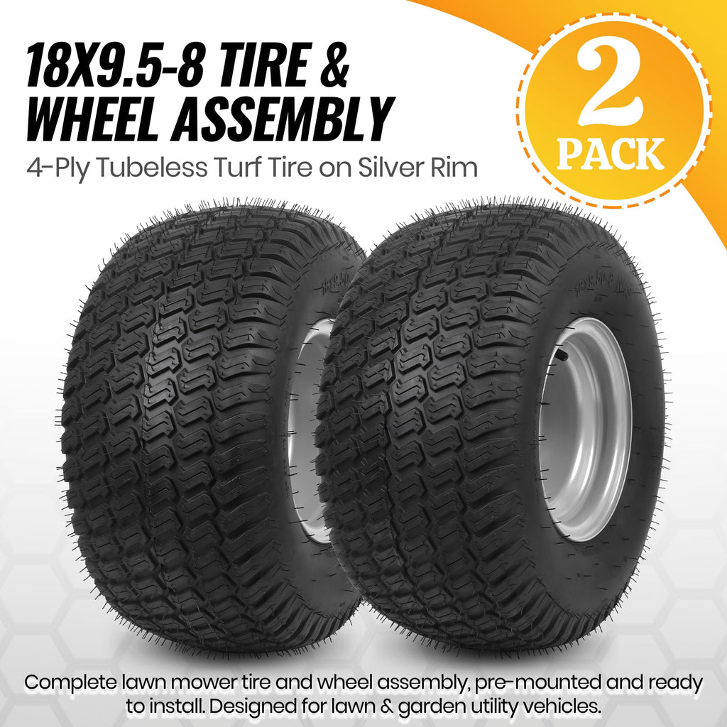 AR-PRO (2 Pack) 18x8.5-8 Lawn Mower Tire and Wheel, 4-Lug Tubeless