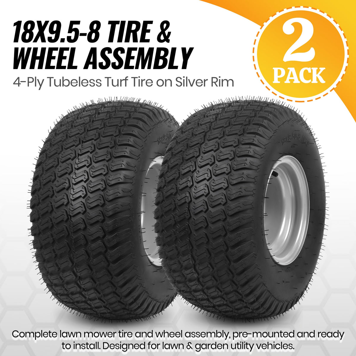 AR-PRO (2 Pack) 18x8.5-8 Lawn Mower Tire and Wheel, 4-Lug Tubeless