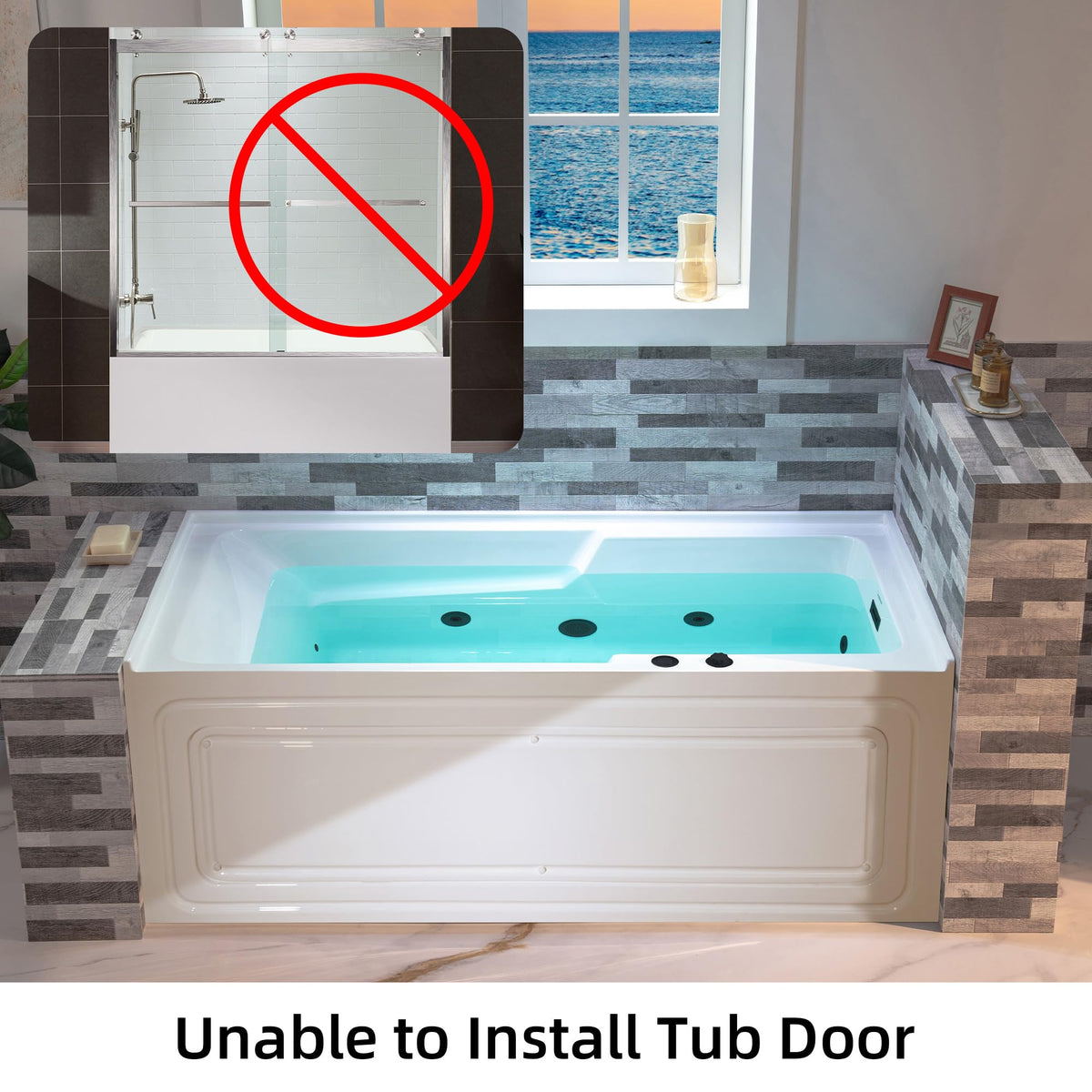 WOODBRIDGE 60" Alcove Acrylic Rectangular Whirlpool Heated Jetted Tub in White with Left Drain, Chrome pop-up Drain Included BS6030L