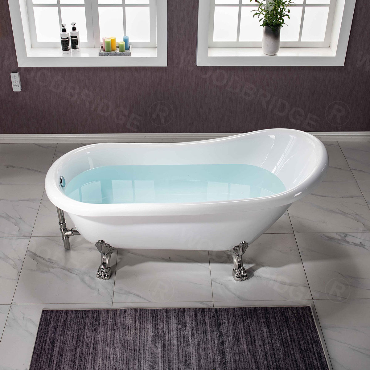 WOODBRIDGE 67" Heavy Duty Acrylic Slipper Clawfoot Bath Tub with Matte Black Feet + Matte Black Drain &Overflow