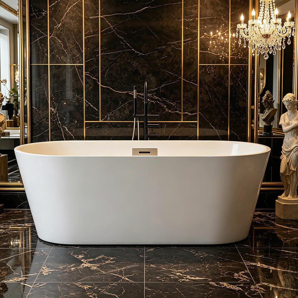 59 Inch Freestanding Bathtubs, White Acrylic Free Standing Bathtub, Modern Soaking Tub with Integrated Overflow & Chrome Drain for Bathroom Remodel
