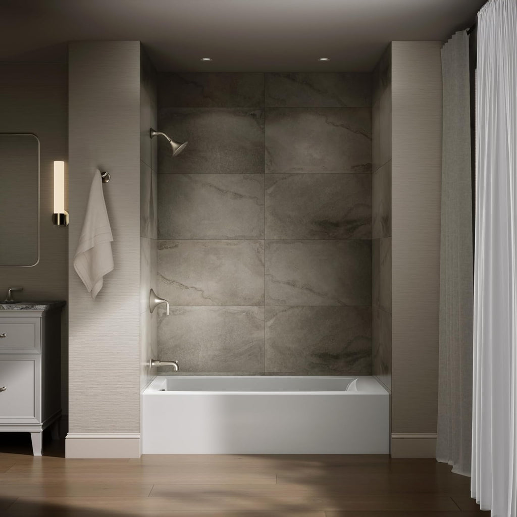 Kohler K-26108-LA-0 Entity 60" x 32" Alcove Bath, Left Drain Location, White (Drain Not Included)
