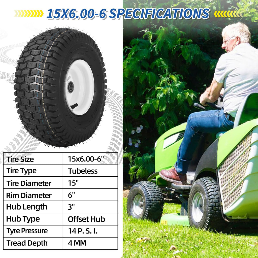 GICOOL 20x8.00-8 Lawn Mower Tire and Wheel, 4 Ply Tubeless Tire, 20x8-8nhs Riding Lawn Mower and Tractor Rear Tire and Wheel Assemblies, 3.5" Offset Hub, 3/4" Borehole, and 3/16" Keyway