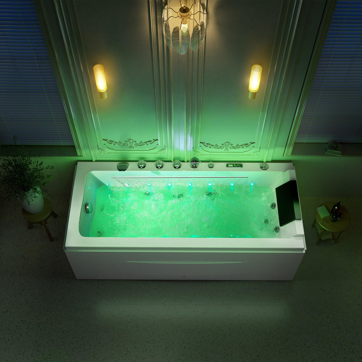 Empava Acrylic Whirlpool Bathtub, 71" Jetted Tub with Healing Chromotherapy