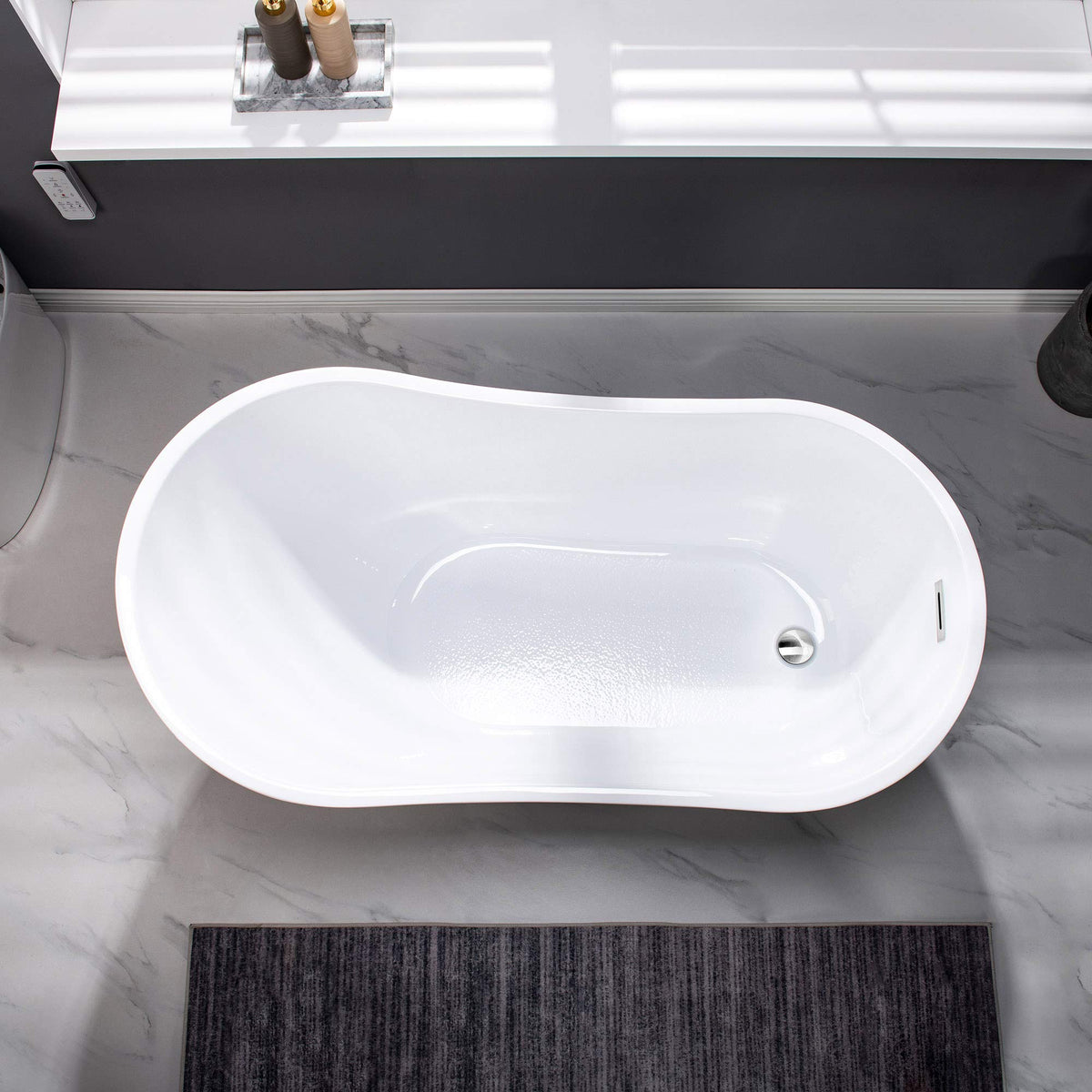 WOODBRIDGE 54"Freestanding White Acylic Soaking Bathtub with Brushed Nickel Drain and Overflow,BTA1507 -B/N-Drain &O