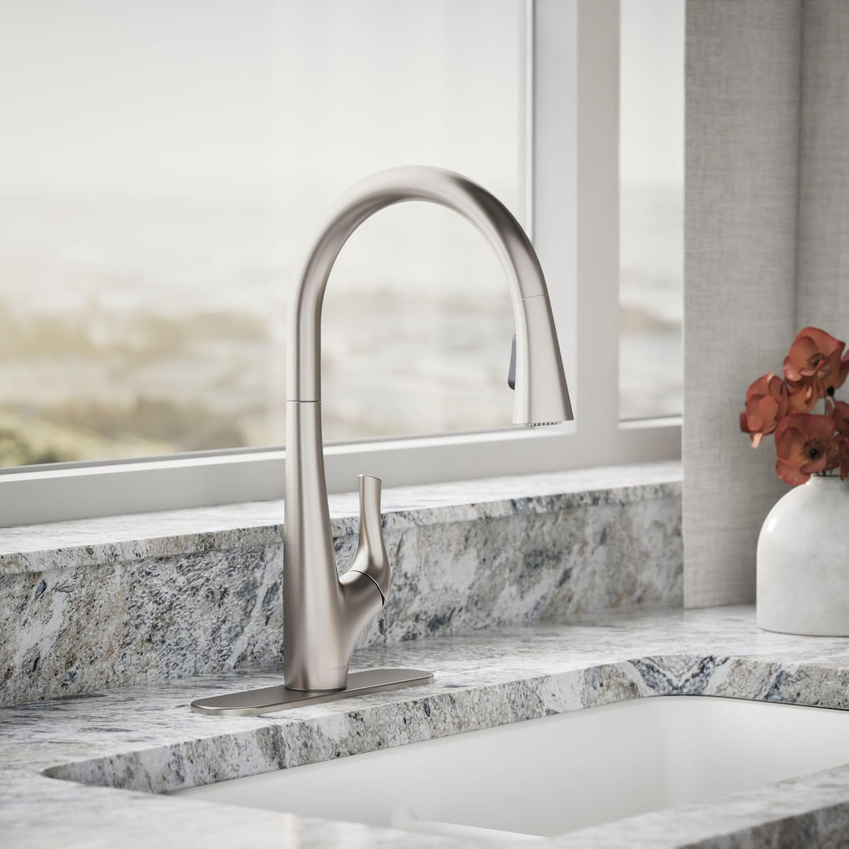 KOHLER R43210-VS Bevinâ¢ Kitchen Sink Faucet with Pull Down Sprayer, Two-Function Sprayhead Kitchen Faucets, 1.5 GPM, Vibrant Stainless