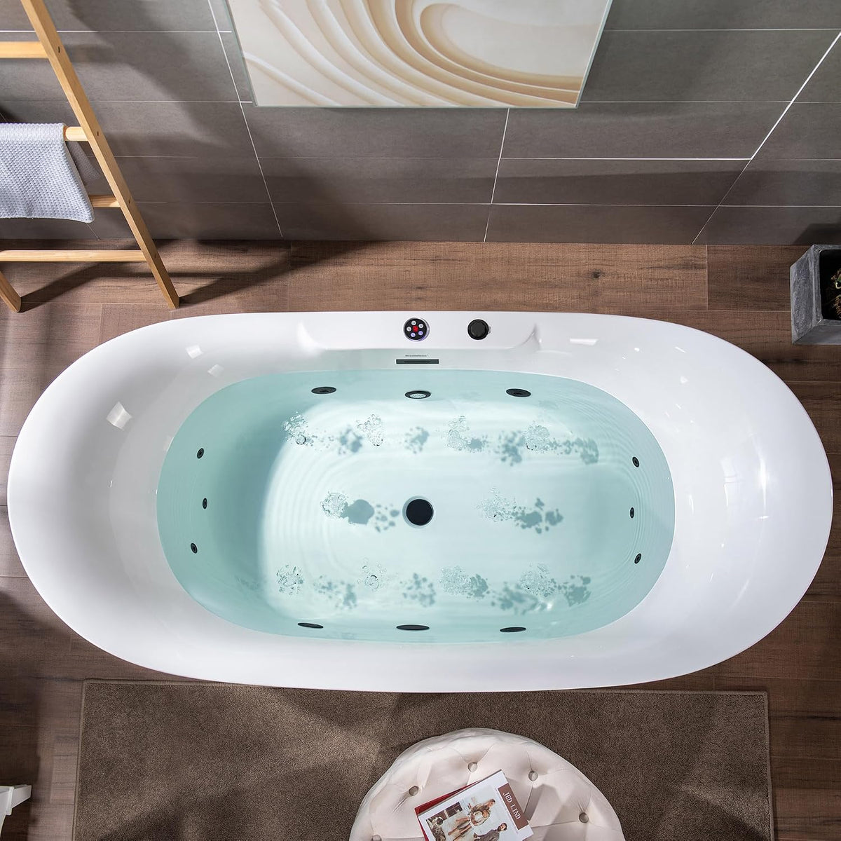 WOODBRIDGE 72"Ã35-3/8" Double Slipper Whirlpool&Air, Heated Soaking Bathtub