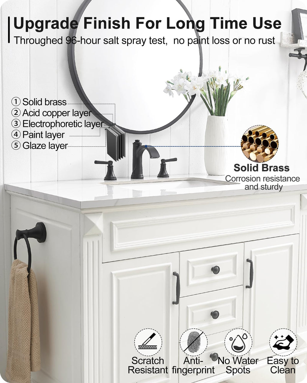 Waterfall Bathroom Faucet 3 Hole, 4-16 Inch Oil Rubbed Bronze Bathroom Faucet, Brass Bathroom Sink Faucet, 2 Handle Bathroom Faucets, Bathroom Vanity Faucet with Pop-Up Drain, Water Hoses