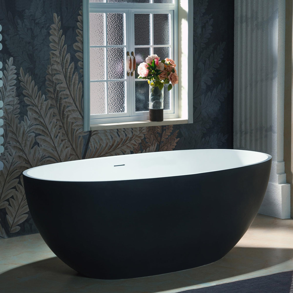WOODBRIDGE 61" Stone Resin Freestanding Soaking Tub, Modern Oval Solid Surface Bathtub with Integrated Slotted Overflow & Drain, Matte White