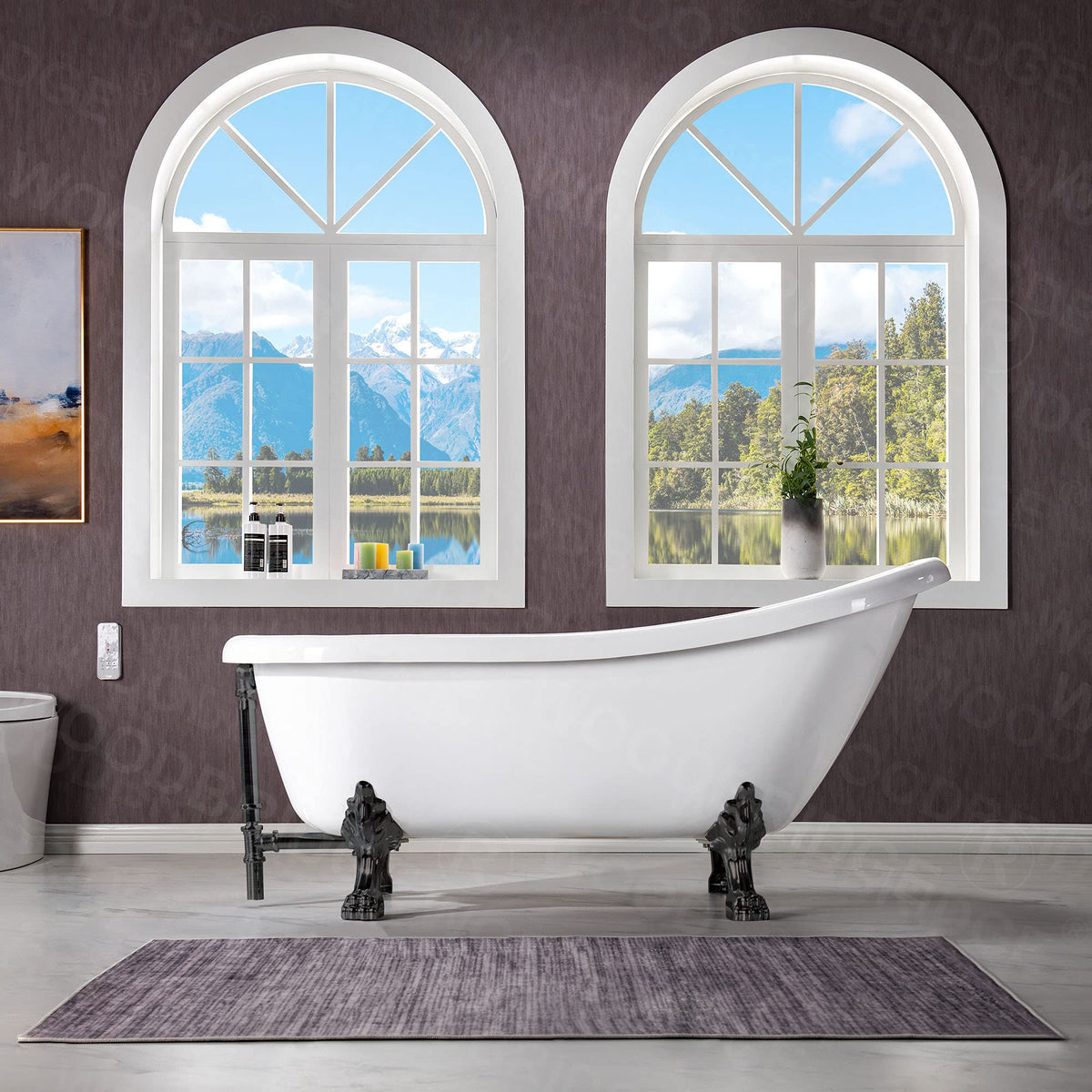 WOODBRIDGE 67" Heavy Duty Acrylic Slipper Clawfoot Bath Tub with Matte Black Feet + Matte Black Drain &Overflow
