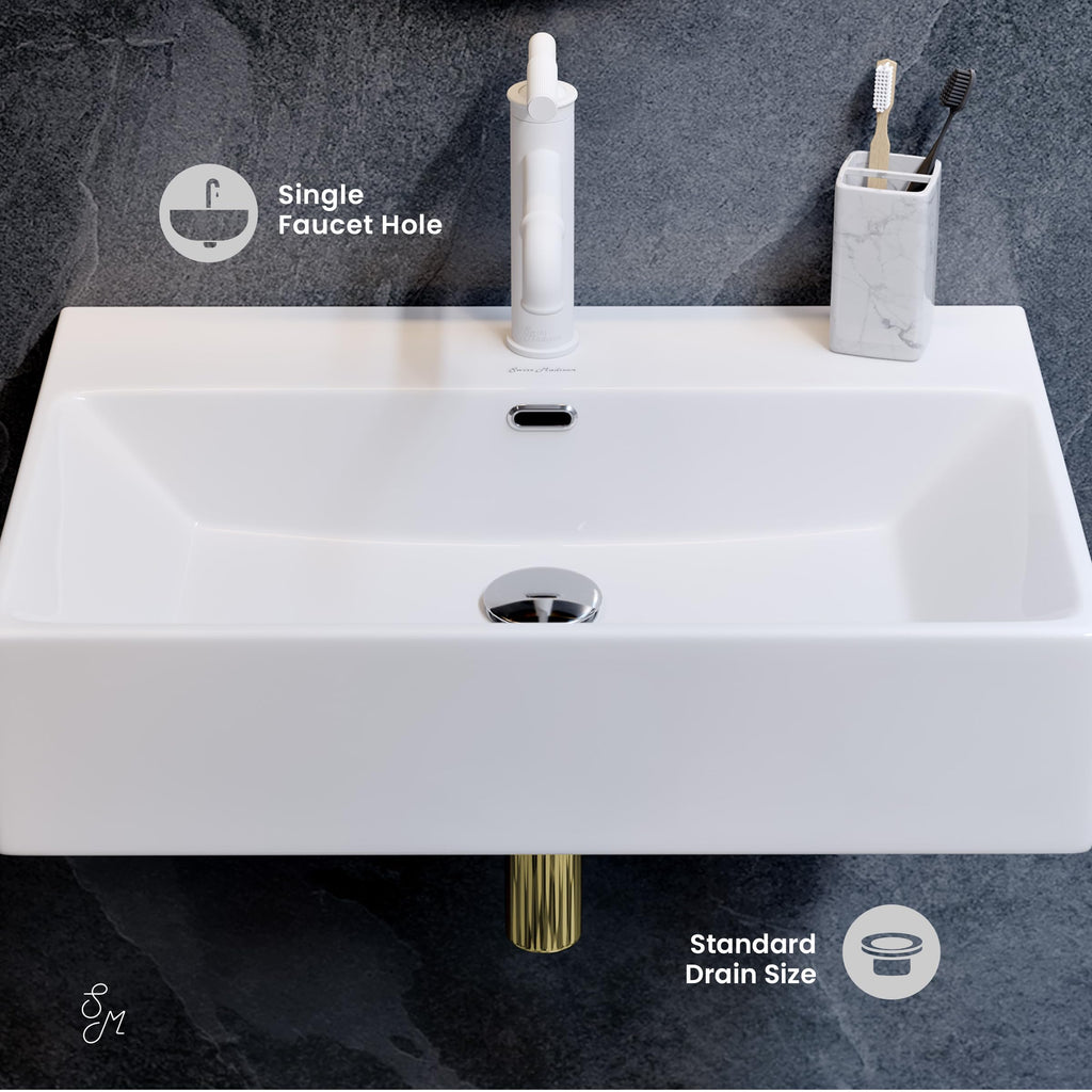 Claire 30" Rectangle Wall Mount Bathroom Sink in Glossy White