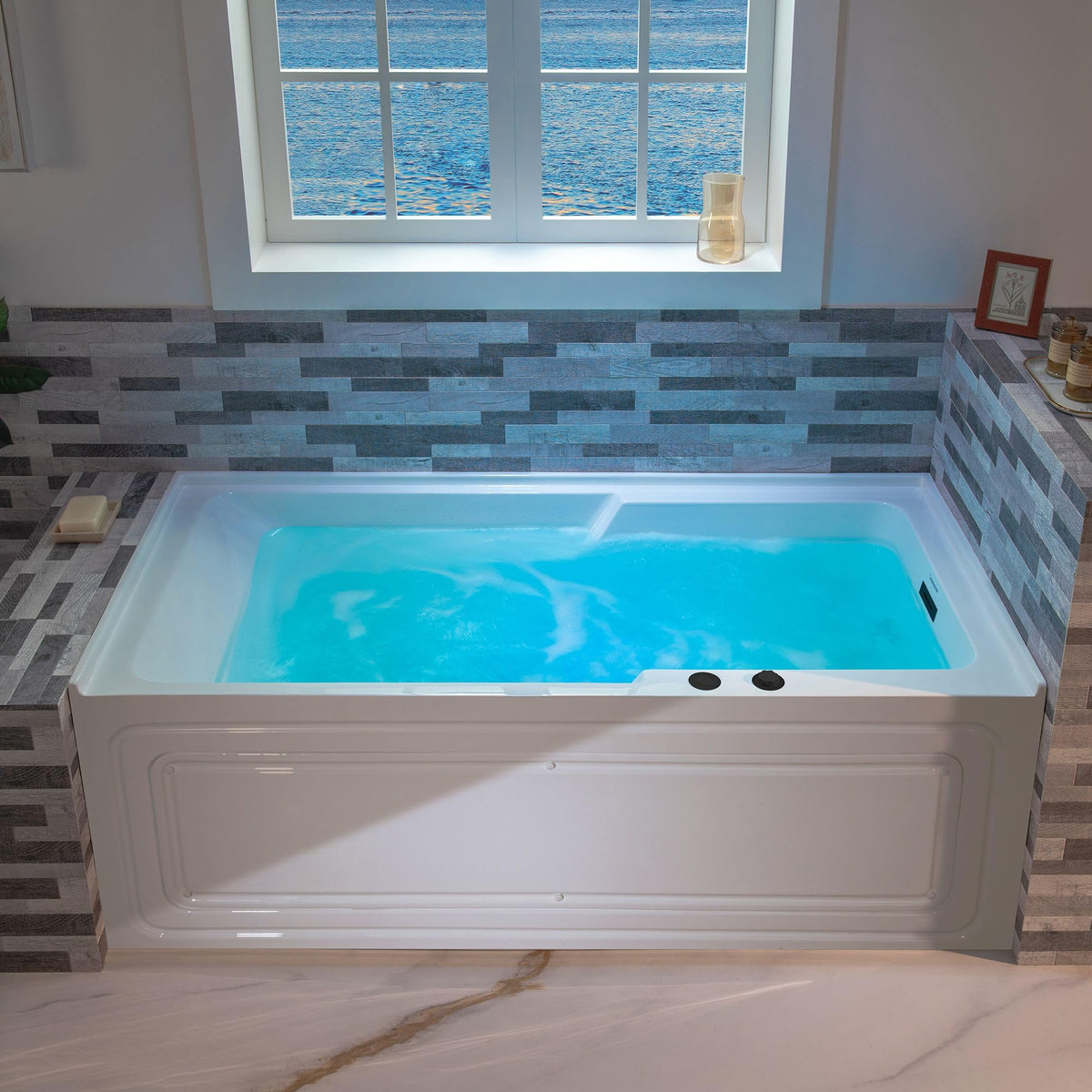 WOODBRIDGE 60" Alcove Acrylic Rectangular Whirlpool Heated Jetted Tub in White with Left Drain, Chrome pop-up Drain Included BS6030L