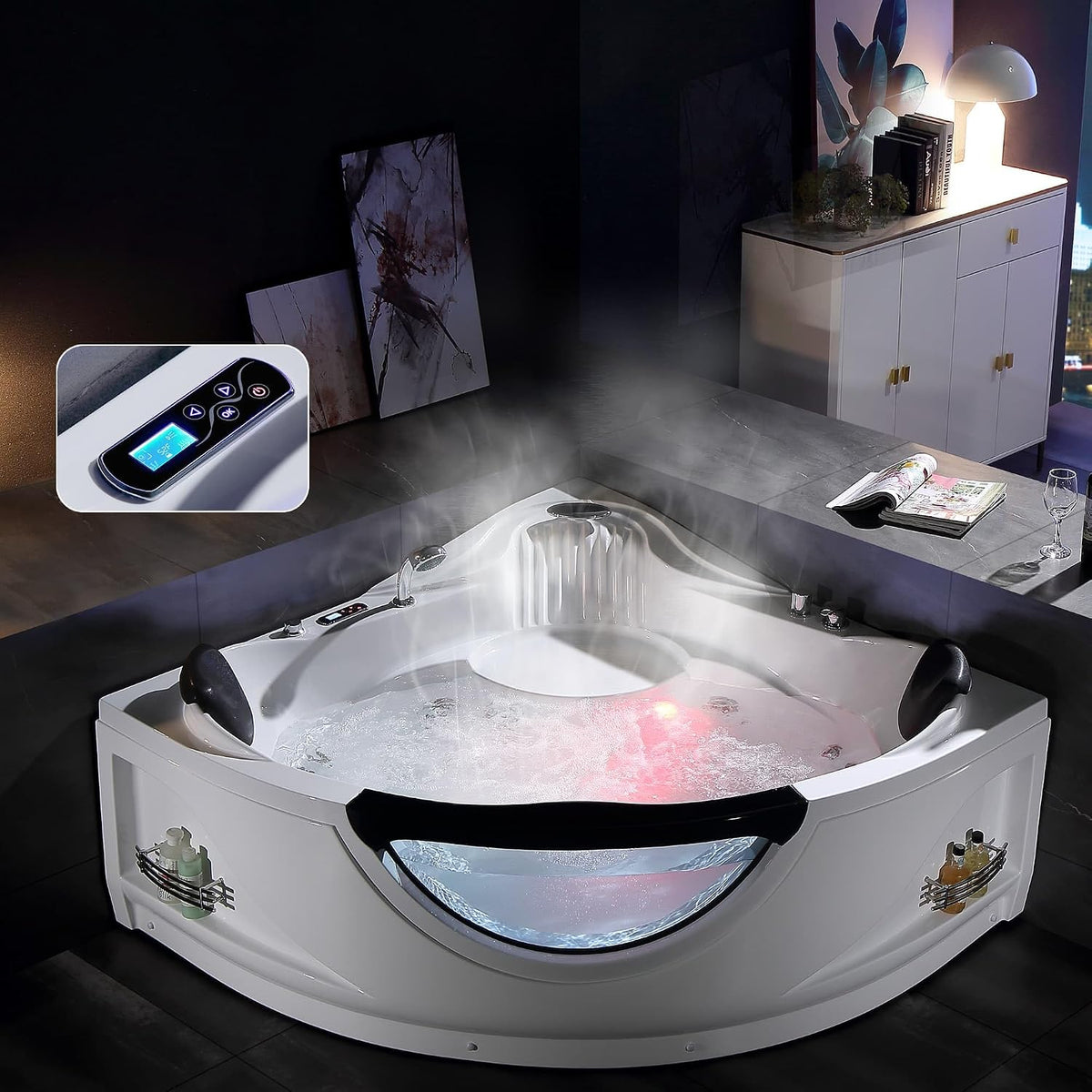 Empava 59" Corner Whirlpool Tub, Jetted Bathtub for 2 Person