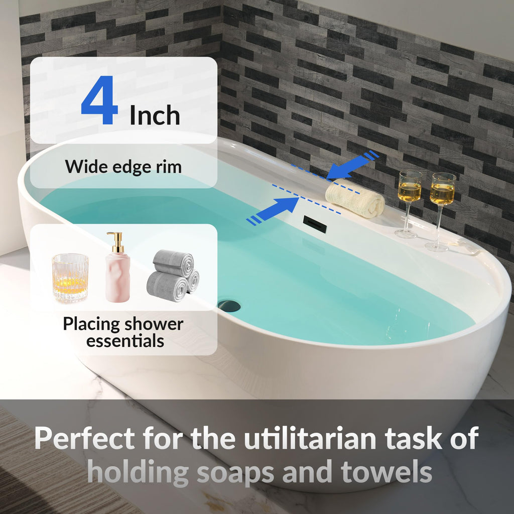 WOODBRIDGE 72" Acrylic Freestanding Bathtub Contemporary Soaking White Tub with Brushed Nickel Overflow and Drain,B0059BN