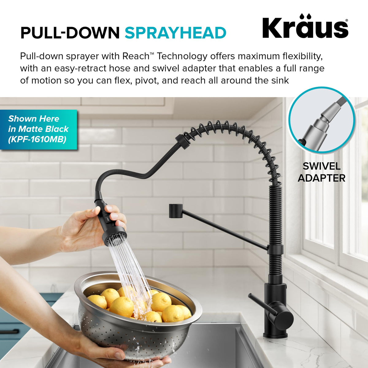 KRAUS Chrome 18.75 in Commercial Pull Down Kitchen Faucet KPF-1610CH