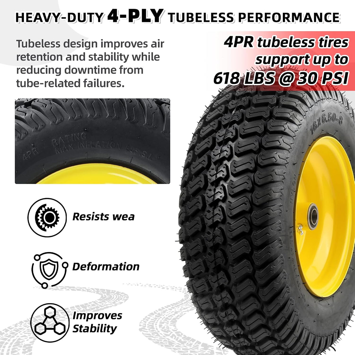 AR-PRO 2-Pack 16x6.50-8 Tubeless Tire and Wheel Assembly, 4-Ply