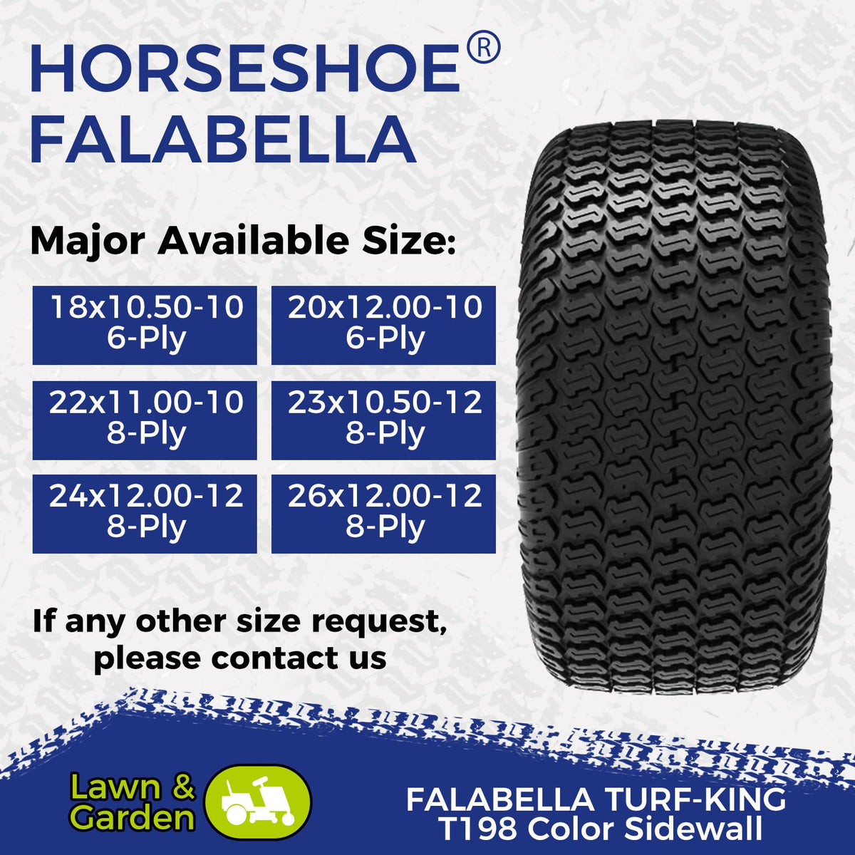 HORSESHOE FALABELLA (2-Pcs) 24X9.50-12 6-PLY LRC Lawn Mower 24x9.5x12 Riding Machine Golf Carts 24x9.5-12 Turf Equipment & Tractors Tires, Heavy Duty Turf-King, Color Sidewall