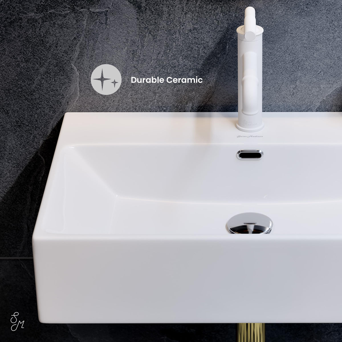 Claire 30" Rectangle Wall Mount Bathroom Sink in Glossy White