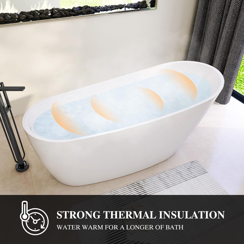 61" Freestanding Bathtubs, Acrylic Soaking Tubs for Adult, Integrated Overflow and Drain, cUPC Certified, Glossy White