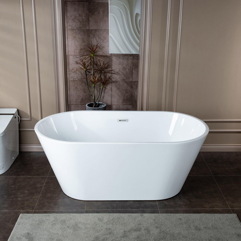 WOODBRIDGE 59" L x 29-1/2" W Freestanding Contemporary Soaking Bathtub with Chrome Drain & Overflow, White, B2514 C